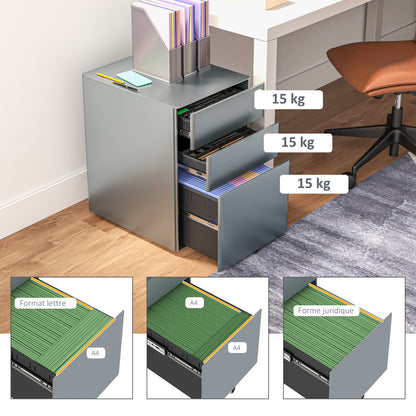 Bureaukastje – Ladeblok – Ladekast – Archiefkast – Opbergkast – Grijs Staal – 3 Lade Met Slot – Compact En Mobiel