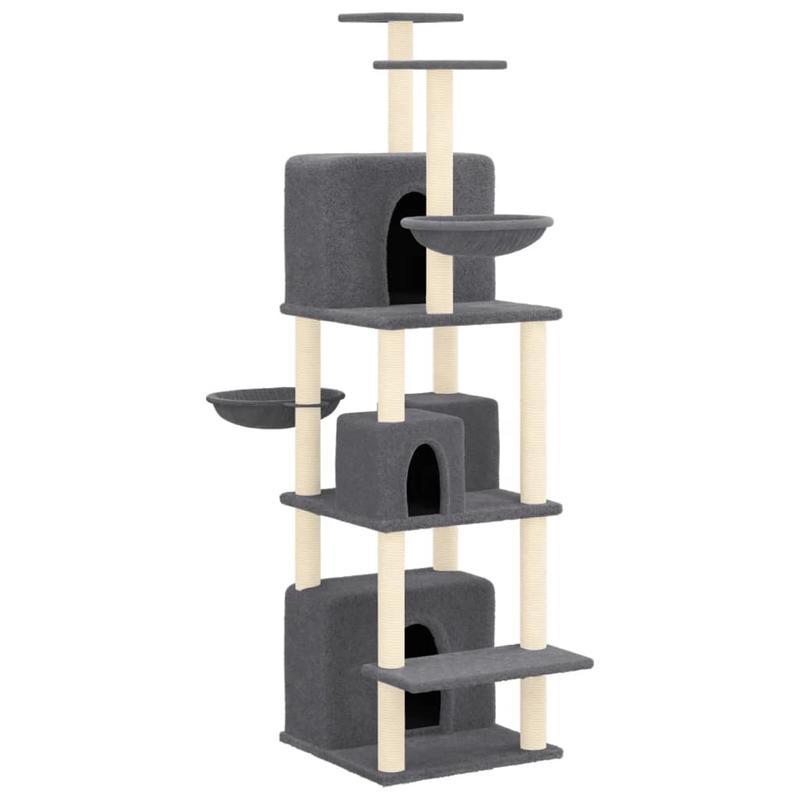 Krabpaal – Kattenboom – Klimpaal – Kattenmeubel – Krabmeubel – Donkergrijs – 180 cm Hoog – Stevig Plywood Met Sisal