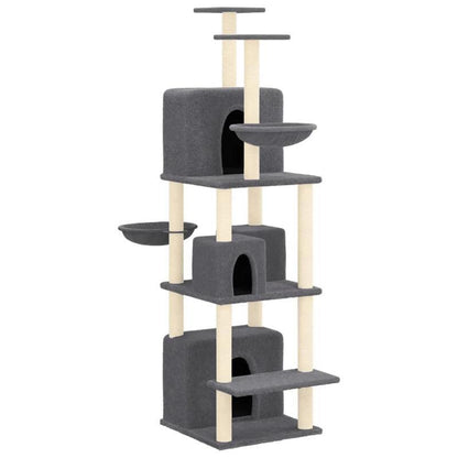 Krabpaal – Kattenboom – Klimpaal – Kattenmeubel – Krabmeubel – Donkergrijs – 180 cm Hoog – Stevig Plywood Met Sisal
