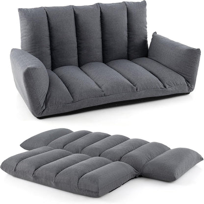 Slaapbank – Sofa – Vloerbank – Bedbank – Slaapzetel – 5-standen rugleuning – Verstelbare armleuningen – Grijs – Met Metaalframe