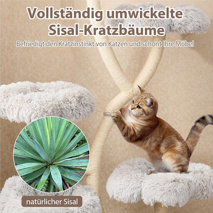 Krabpaal – Kattentoren – Krabmeubel – Kattenboom – Klimpaal – 165 cm Hoog – Stabiel Metalen Frame – Wit Design