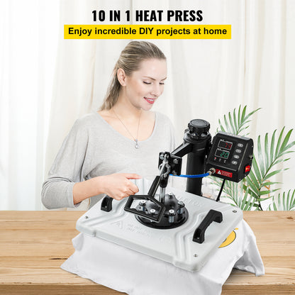 Heatpers – Transferpers – Warmtepers – Drukpers – Heat Press – 10-in-1 Functies – 30x38 cm Persplaat – 1000W Snelverwarming
