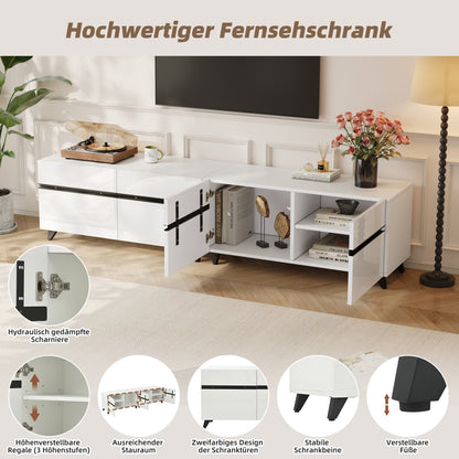 TV-meubel – TV-kast – Lowboard – Entertainmentmeubel – Tv-dressoir – Hoogglans Wit – 180x40x49 cm – 4 Kasten Met Verstelbare Planken