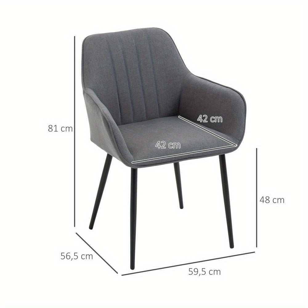 Eetkamerstoelen – Stoelen – Kuipstoelen – Keukenstoelen – Woonkamerstoelen – Donkergrijs Linnen – Stabiele Metalen Poten – 59,5x56,5x81 cm – Met Armleuningen