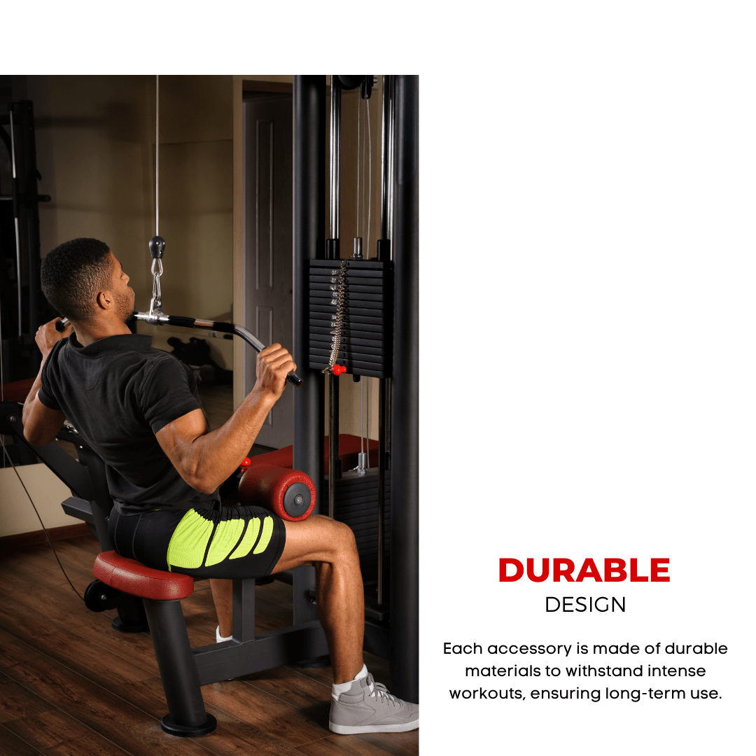 Barbell Machine Bar Set | 6 Essential Accessories for Pulley Stations & Home Gyms | Rowing Bar, Lat Pull Bars, EZ-Curl Bar | Perfect for Full-Body Strength Training