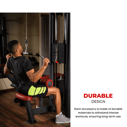 Barbell Machine Bar Set | 6 Essential Accessories for Pulley Stations & Home Gyms | Rowing Bar, Lat Pull Bars, EZ-Curl Bar | Perfect for Full-Body Strength Training