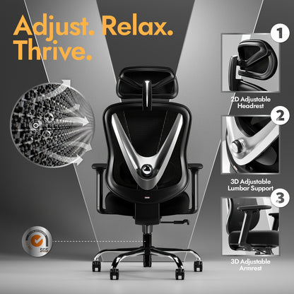 Bureaustoel – Ergonomische Stoel – Office Chair – Gaming Stoel – Bureaufiets – 4D Verstelbare Armleuningen – 3D Lendensteun Met Flexibele Hoofdsteun – Mesh Rugleuning – Duurzaam Kunststof Frame – Wit