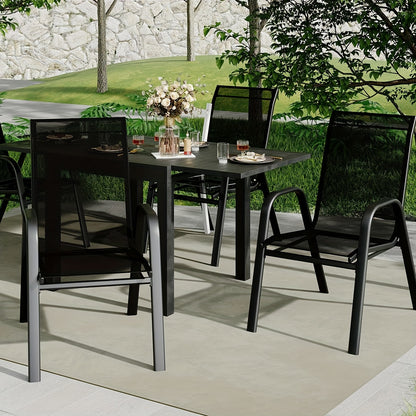 Tuinstoelen – Stapelbare Tuinstoelen – Balkonstoelen – Eettafelstoelen – Terrasstoelen – Set van 4 – Stevig Metalen Frame – Ergonomische Hoge Rugleuning