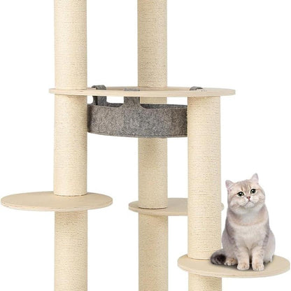 Krabpaal – Krabmeubel – Kattenboom – Krabton – Kattenhuis – Hout en Sisal – 150 cm Hoog – Met Hangmat
