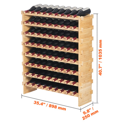 Wijnrek – Wijnkast – Flessenrek – Wijnhouder – Wijnplank – 8 Laags – Bamboe Hout – 72 Flessen Capaciteit – Eenvoudige Montage