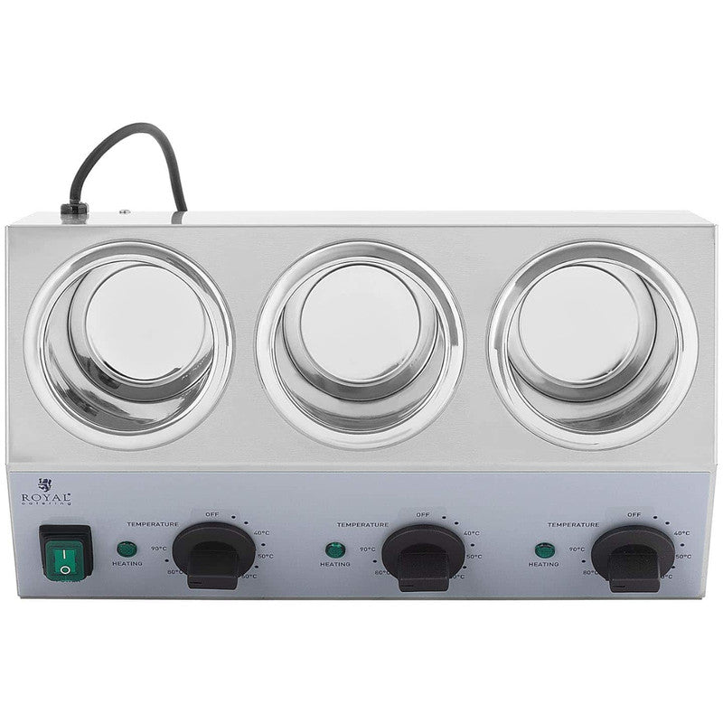 Flesverwarmer – Sausverwarmer – Warmhoudstation – Flessenverwarmer – Sauzenwarmer – 3x 1L capaciteit – Instelbare temperatuur 40-90°C – 550W vermogen – RVS behuizing