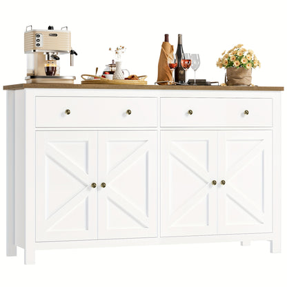 Kast – Opbergkast – Ladekast – Dressoir – Kastenmeubel – Verstelbare Planken – Stevig Hout – Wit Met Gouden Accenten