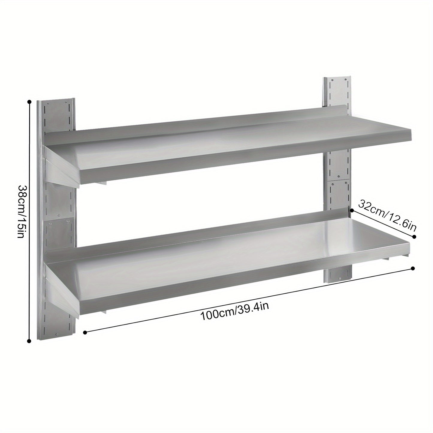 Wandrek – Wandplank – Opbergrek – Muurrek – Keukenrek – RVS Roestvrijstaal – 100 x 32 cm – Draagvermogen 35 kg