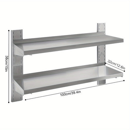 Wandrek – Wandplank – Opbergrek – Muurrek – Keukenrek – RVS Roestvrijstaal – 100 x 32 cm – Draagvermogen 35 kg