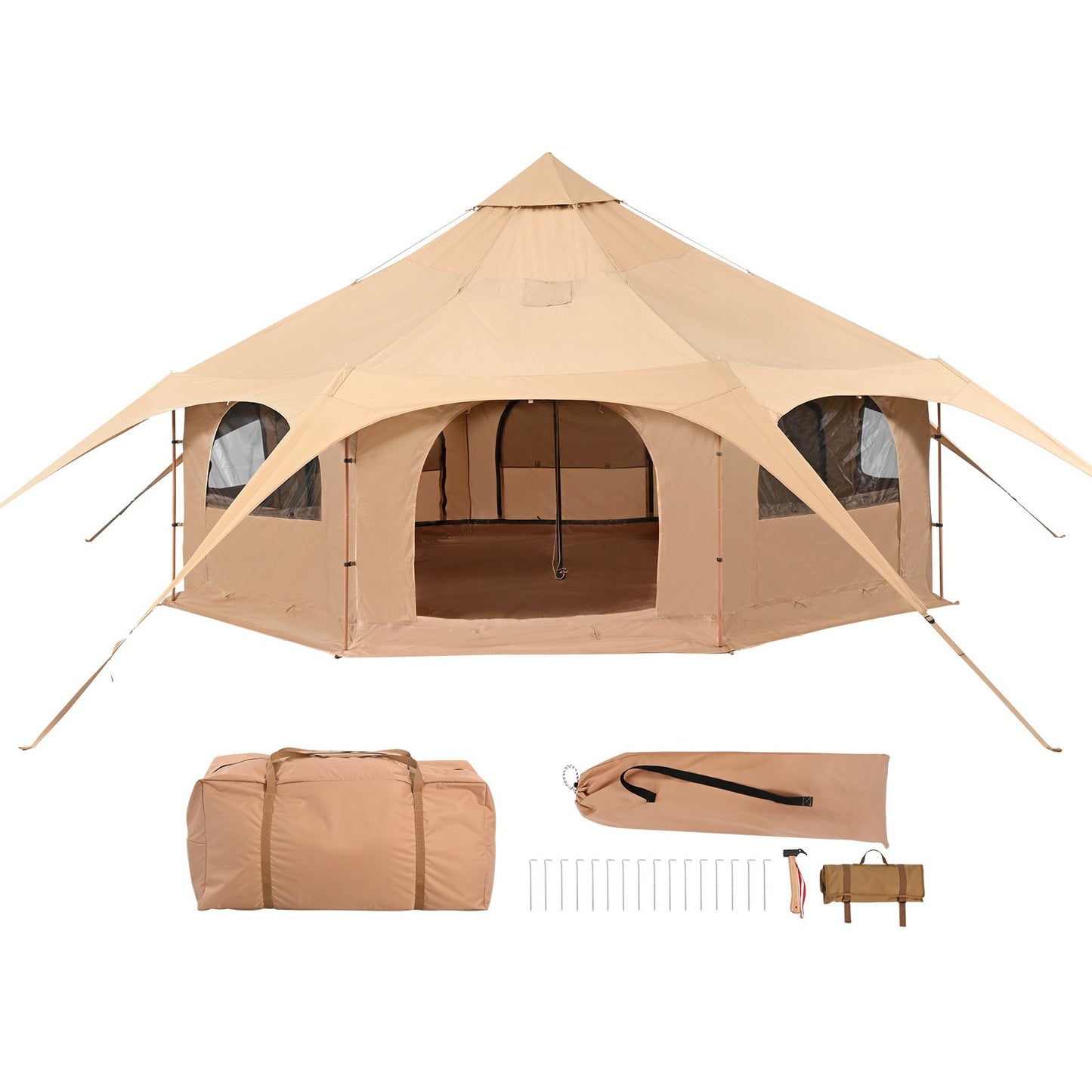 Belltent – Canvas Tent – Tipitent – Kampeertent – Yurt Tent – 5 Meter Diameter – Ademend TC Canvas – Inclusief Kachelaansluiting