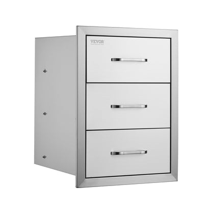 Buitenlade – BBQ Lade – Opberglade – Schuiflade – 3-laags RVS Keukenkastlade – Weerbestendig RVS – Ruime Afmetingen 41x54,5x46 cm