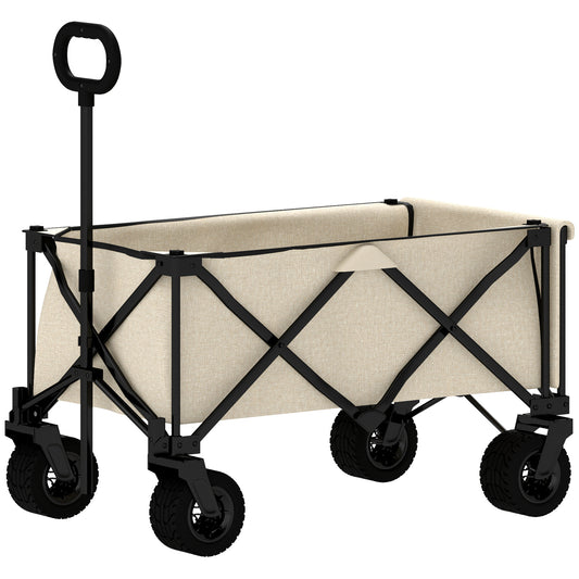 Opvouwbare Tuinkar – Tuinwagen – Kruiwagen – Transportkar – Karretje – Beige – Draagvermogen 100 kg – Afneembare Waterafstotende Tarp