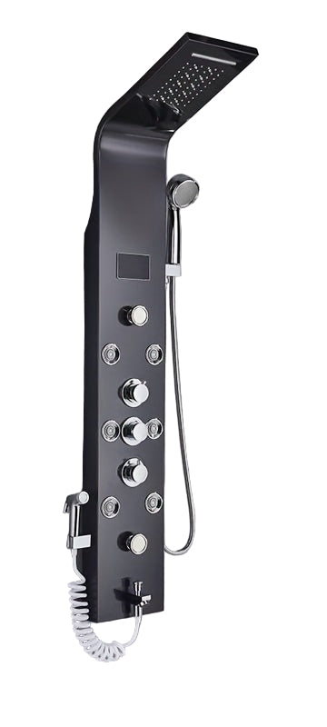 Douchesysteem – Douchepaneel – Shower Tower – Douchepaneel Unibody – Regendouche Mist – Mat Zwart 304 RVS – Led Temperatuurdisplay – Batterijvrij Zonder Elektriciteit