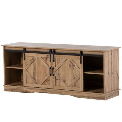 Large TV Cabinet TV Stand Sideboard Entertainment Center | Features two classic sliding doors, Adjustable shelves, Suitable for living room/dining room, Rustic style/modern design, Dimensions: 150*40*60cm, Antique brown, Meta