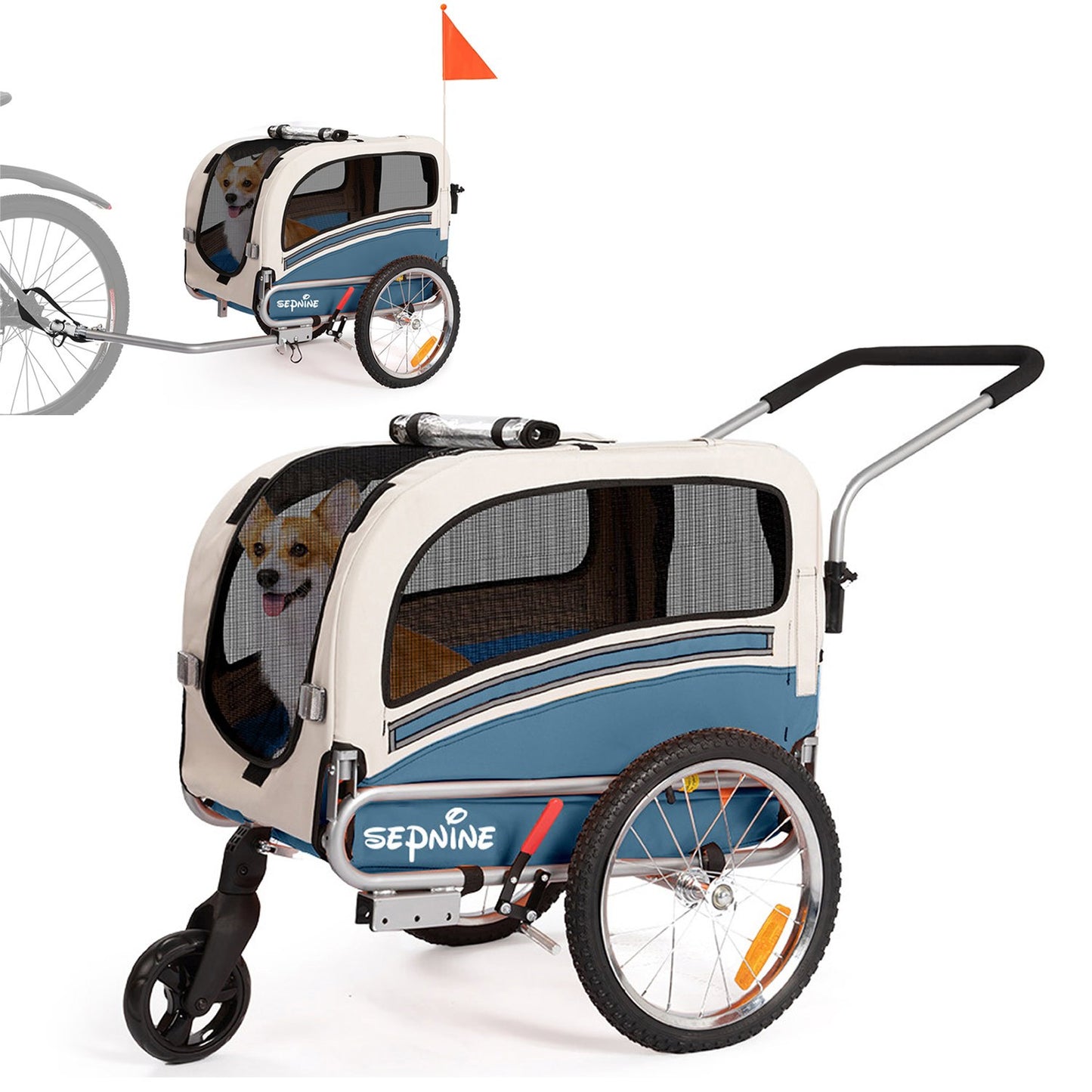 Hondenfietskar – Hondenkar – Fietskar – Hondenbuggy – Huisdierenwagen – 2-in-1 Opvouwbaar – Draagvermogen 30 kg