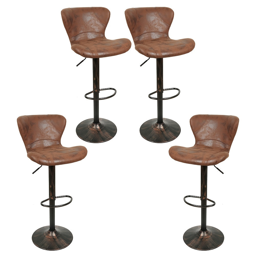 4pcs Vintage Brown Bar Stool, Swivel Bar Stool, 47.5*34*88-109cm, Faux Leather Vintage Swivel Bar Stool, Industrial Kitchen Bar Stool, Bar High Chair with Backrest, Height Adjustable, Kitchen Counter Stool, Home Bar Furniture