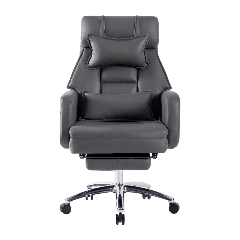 Swivel Ergonomic Office Chair | Technical Leather High-Back with Lumbar Support and Headrest, Comfortable Executive Chair, Deep Grey