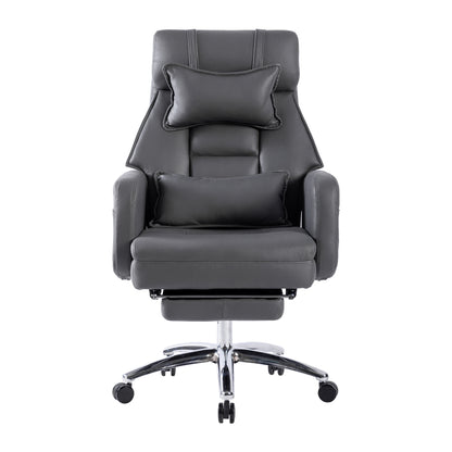 Swivel Ergonomic Office Chair | Technical Leather High-Back with Lumbar Support and Headrest, Comfortable Executive Chair, Deep Grey