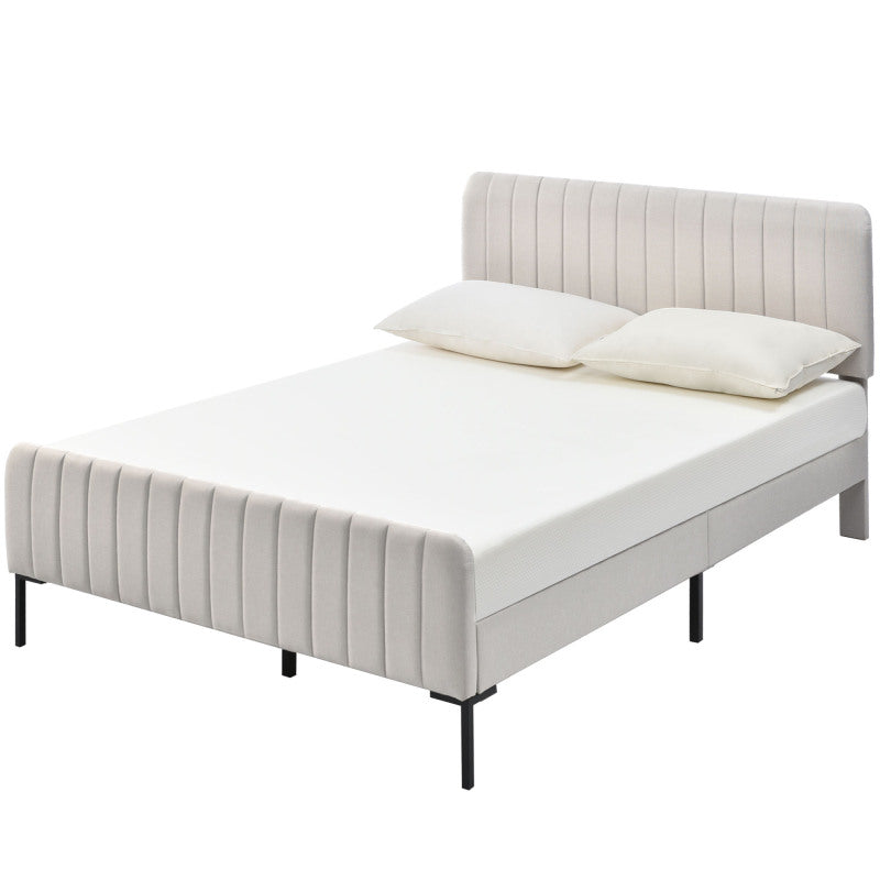 Gestoffeerd Tweepersoonsbed – Tweepersoonsbed – Bedframe – Slaapbed – Logeerbed – Grijs-Beige Linnen – Verstelbare Hoofdsteun – 160x200 cm