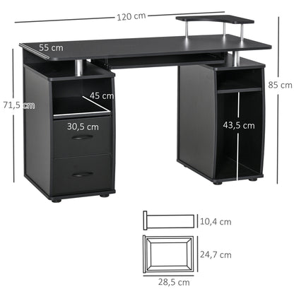 Computertafel – Computerbureau – Bureautafel – Werktafel – Studietafel – 120x50 cm – Met Lade en Printerplank – Zwart Melamine Met Metalen Frame