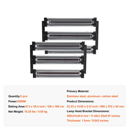 Infrarood Verflamp – Verfdroger – Drooglamp – Verflamp – Droogoven – 3000W Vermogen – Groot Droogoppervlak 120x100 cm
