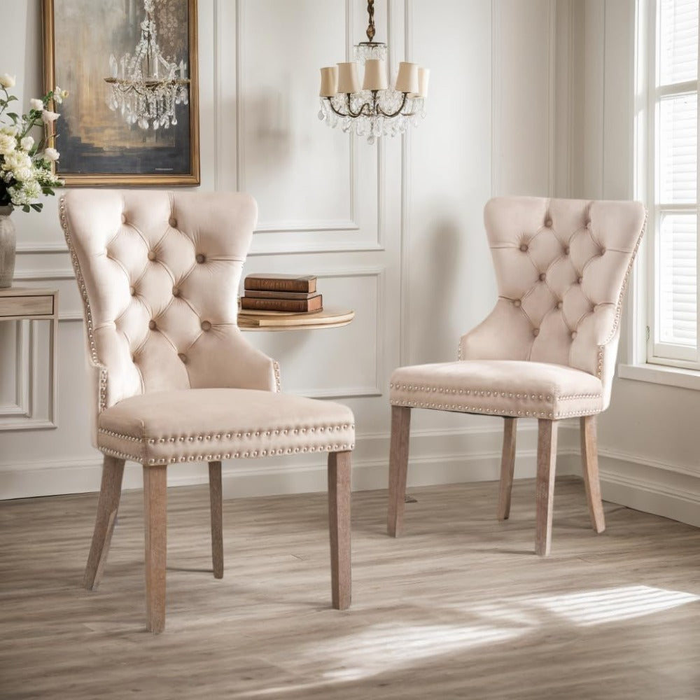 Eetkamerstoelen – Dining Stoelen – Eetkamerstoel Set – Comfort Stoelen – Beige Velvet Stoelen – Ergonomisch Design – Massief Houten Frame