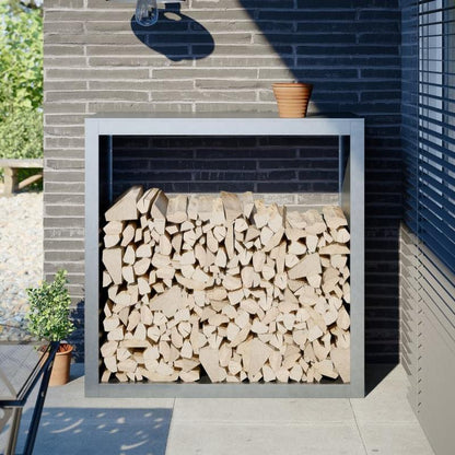 Galvanized Steel Firewood Storage Shelf 100x40x100cm - Heavy-Duty Outdoor Wood Rack with Ventilation Holes, Space-Saving Design for Patio, Garden, or Backyard, Firewood Organizer, Modern Aesthetic, Durable Construction