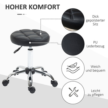 Draaibare Krukken – Werkkruk – Bureaustoel – Salonkruk – Rollende Kruk – 2-Pack Zwart – Hoogte Verstelbaar 48-63 cm – 360° Draaibaar Met Wieltjes