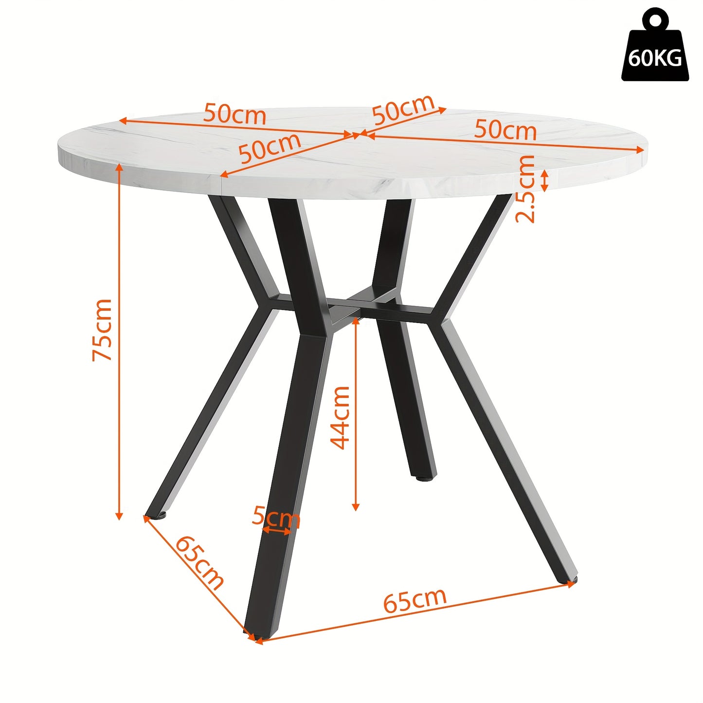 Modern And Stylish Round Marble Dining Table (1 Meter In Diameter) And Black X-shaped Coffee Table with Metal Supports for Stability And Durability, A Must-have for A Stylish Home.