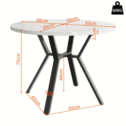 Modern And Stylish Round Marble Dining Table (1 Meter In Diameter) And Black X-shaped Coffee Table with Metal Supports for Stability And Durability, A Must-have for A Stylish Home.