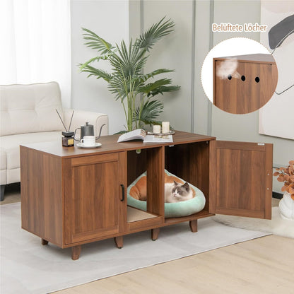 Kat Toilet Kast – Kattenbak Kast – Kat Huis Meubel – Krabplank Kast – Honden Meubel – 120x52x65 cm – Moderne Koffiekleur