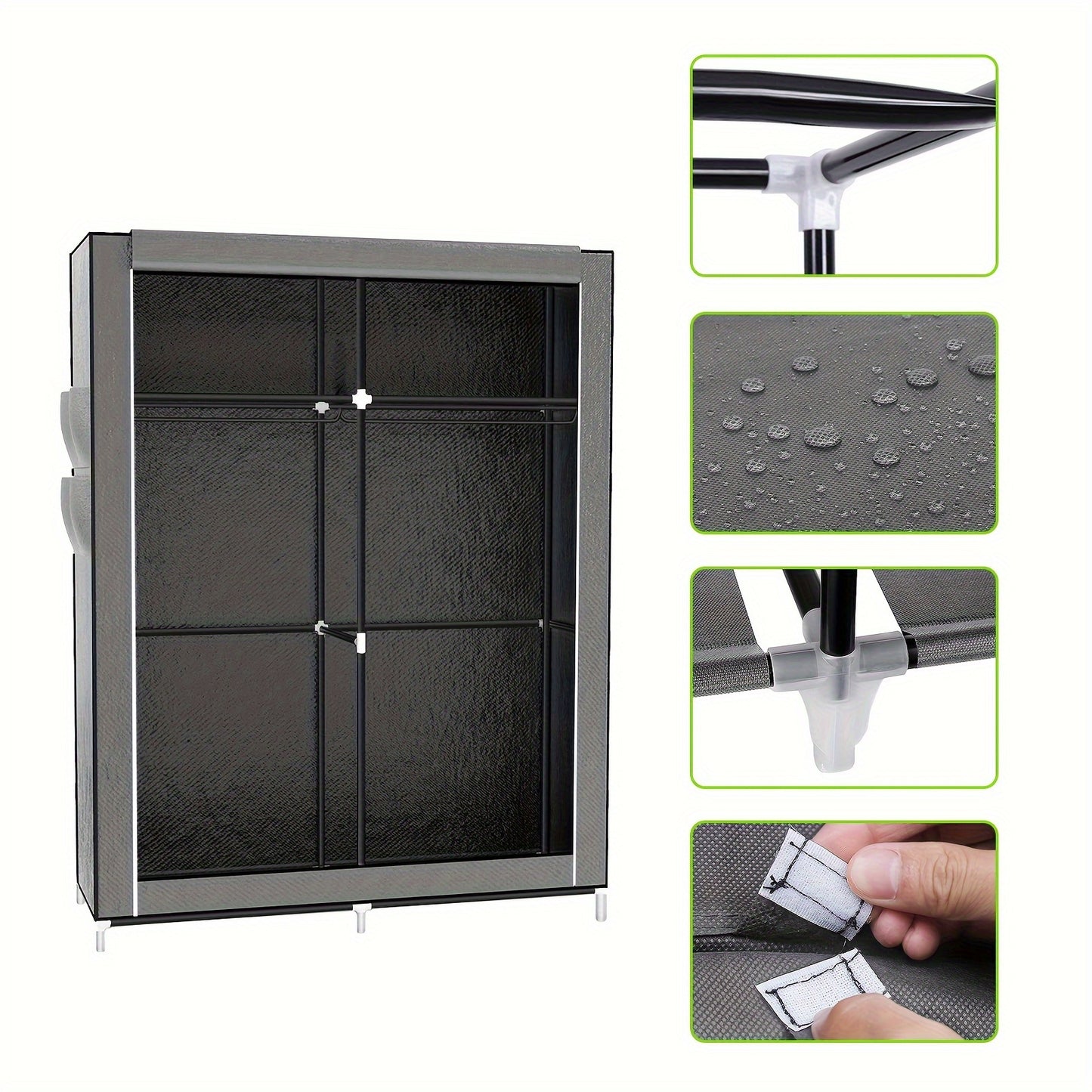 Opbergkast – Kledingkast – Garderobekast – Linnenkast – Opbergsysteem – 2-Deurs Non-Woven Kast – 12 Planken en Kledingroede – Ruimtebesparend Compact Ontwerp – Eenvoudig Zelf Te Monteren