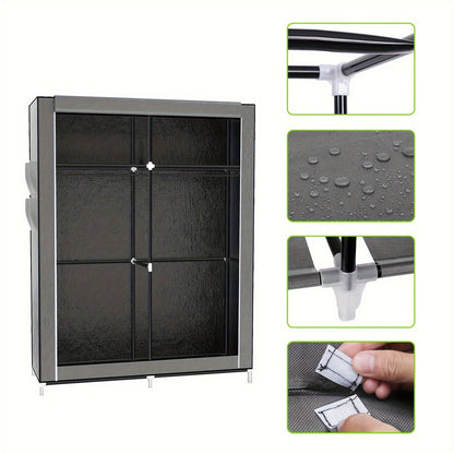 Opbergkast – Kledingkast – Garderobekast – Linnenkast – Opbergsysteem – 2-Deurs Non-Woven Kast – 12 Planken en Kledingroede – Ruimtebesparend Compact Ontwerp – Eenvoudig Zelf Te Monteren