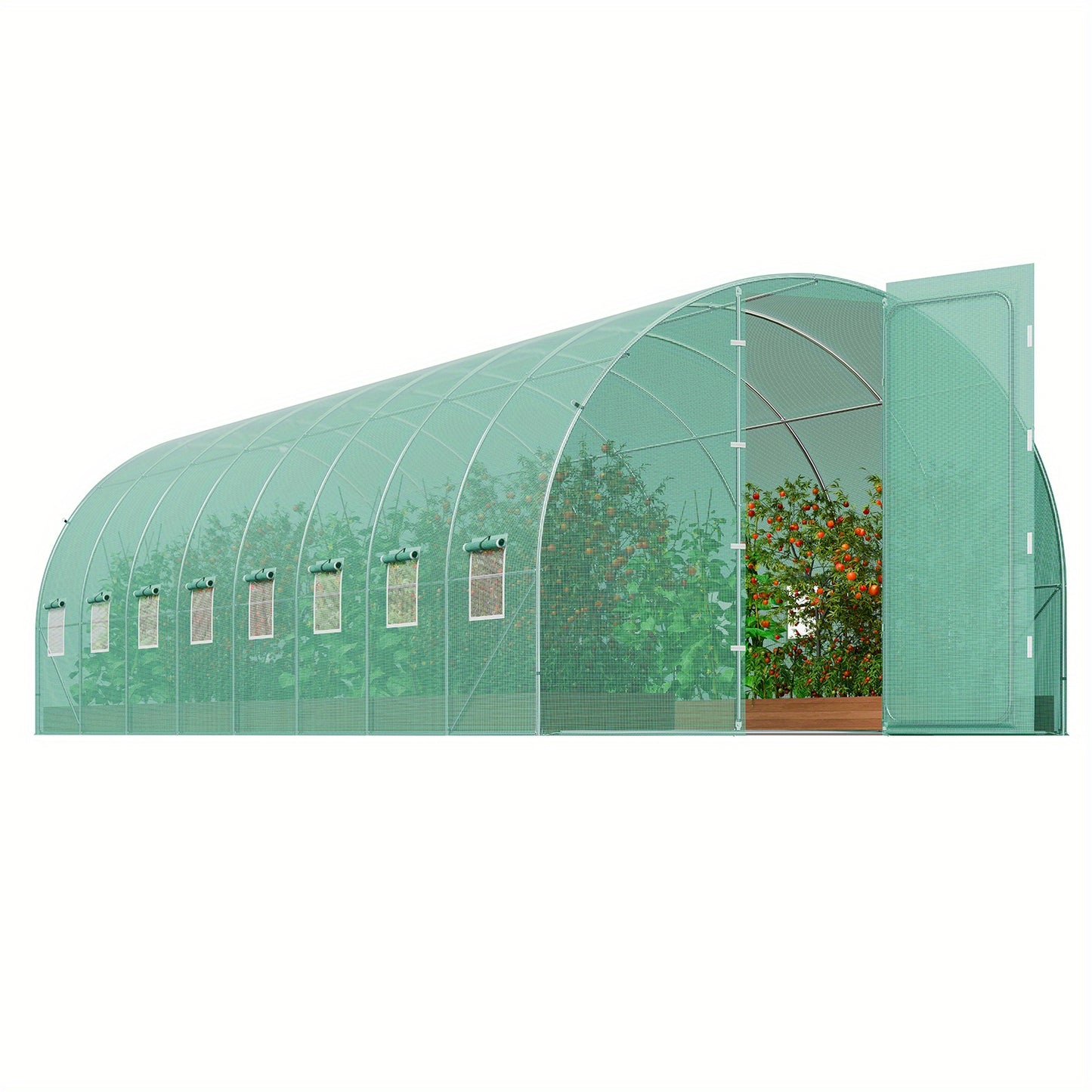 Kweekkas – Broeikas – Tuinkas – Wandelkas – Serre – Gegalvaniseerd Stalen Frame – Groene UV-bestendige PE-Folie – 835x289x225 cm – 16 Oprolbare Ramen & Draaideur