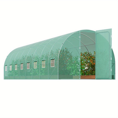 Kweekkas – Broeikas – Tuinkas – Wandelkas – Serre – Gegalvaniseerd Stalen Frame – Groene UV-bestendige PE-Folie – 835x289x225 cm – 16 Oprolbare Ramen & Draaideur