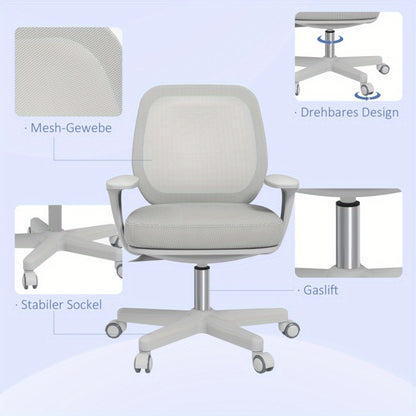 Bureaustoel – Ergonomische Stoel – Office Chair – Kantoorstoel – Verstelbare Bureaustoel – Draaibaar – Ademend Mesh – Max. 120 kg – Grijs