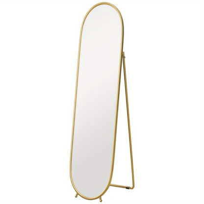 Staande Spiegel – Passpiegel – Wandspiegel – Ovale Spiegel – Full Body Spiegel – Goud Metalen Frame – 160x40 cm – Vrijstaand Ontwerp