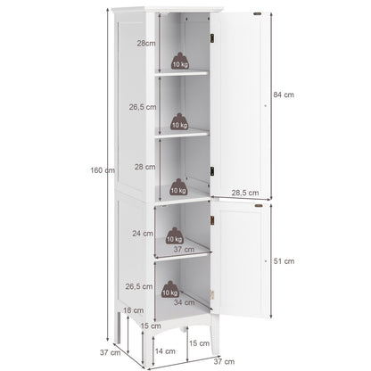 Hoge Kast – Smalle Kast – Opbergkast – Badkamerkast – Woonkamerkast – 160 CM Hoog – MDF Waterbestendig