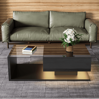 Coffee Table, High-Gloss Black. Side Tables, Coffee Tables with Glass And -Effect