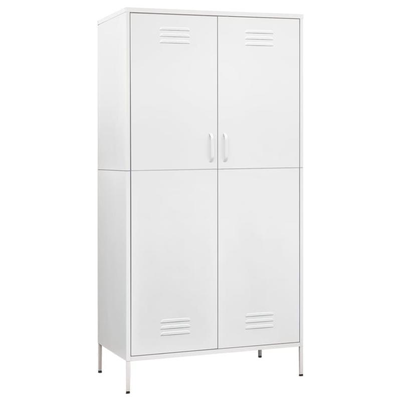 Witte Stalen Kast – Opbergkast – Bergkast – Kast Met Deuren – Stalen Opbergmeubel – 90x50x180 cm – Robuust Staal Met Houten Elementen