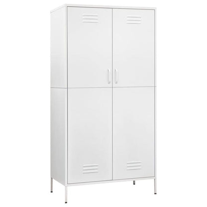 Witte Stalen Kast – Opbergkast – Bergkast – Kast Met Deuren – Stalen Opbergmeubel – 90x50x180 cm – Robuust Staal Met Houten Elementen