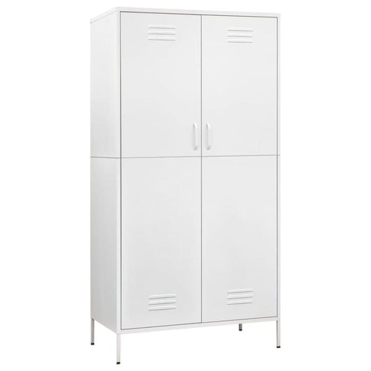 Witte Stalen Kast – Opbergkast – Bergkast – Kast Met Deuren – Stalen Opbergmeubel – 90x50x180 cm – Robuust Staal Met Houten Elementen