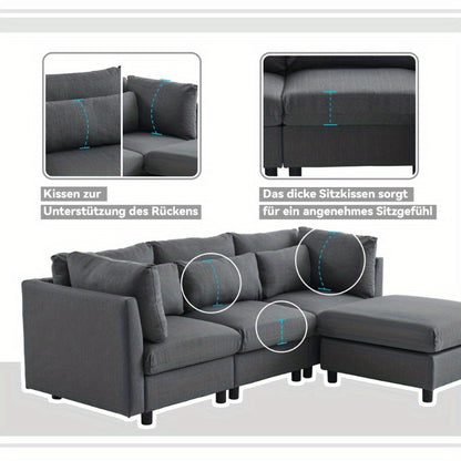 Moderne Hoekbank 3 Zits – L Vormige Bank – Sectionele Sofa – Woonkamer Meubel – Sofa Met Ottoman – Gestoffeerd – Stevig Metalen Frame – Comfortabel Design