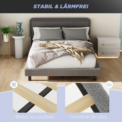Bedbank – Slaapbank – Bed – 2-Persoonsbed – Bedframe – Fluwelen Bekleding – Modern Asymmetrisch Hoofdeinde – Afmetingen 140x200 cm