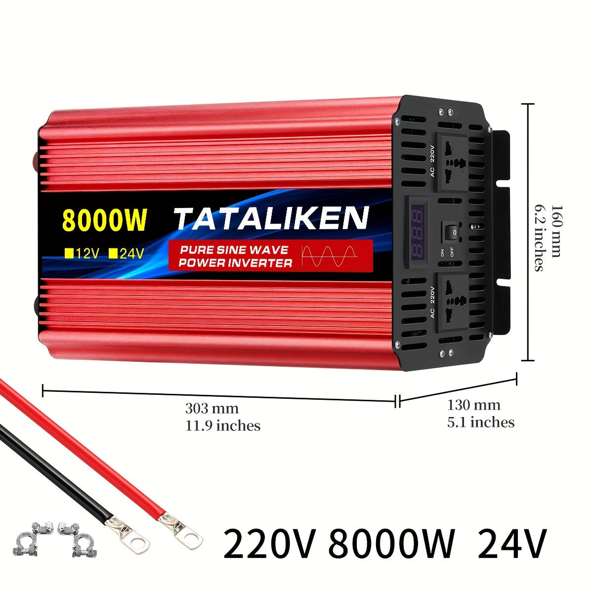 Power Inverter – Spanningsomvormer – Omvormer – Stroomomzetter – 12V Naar 220V – 8000W Piekvermogen – 4 AC Uitgangen – LCD Scherm – Afstandsbediening – Robuust Metalen Behuizing